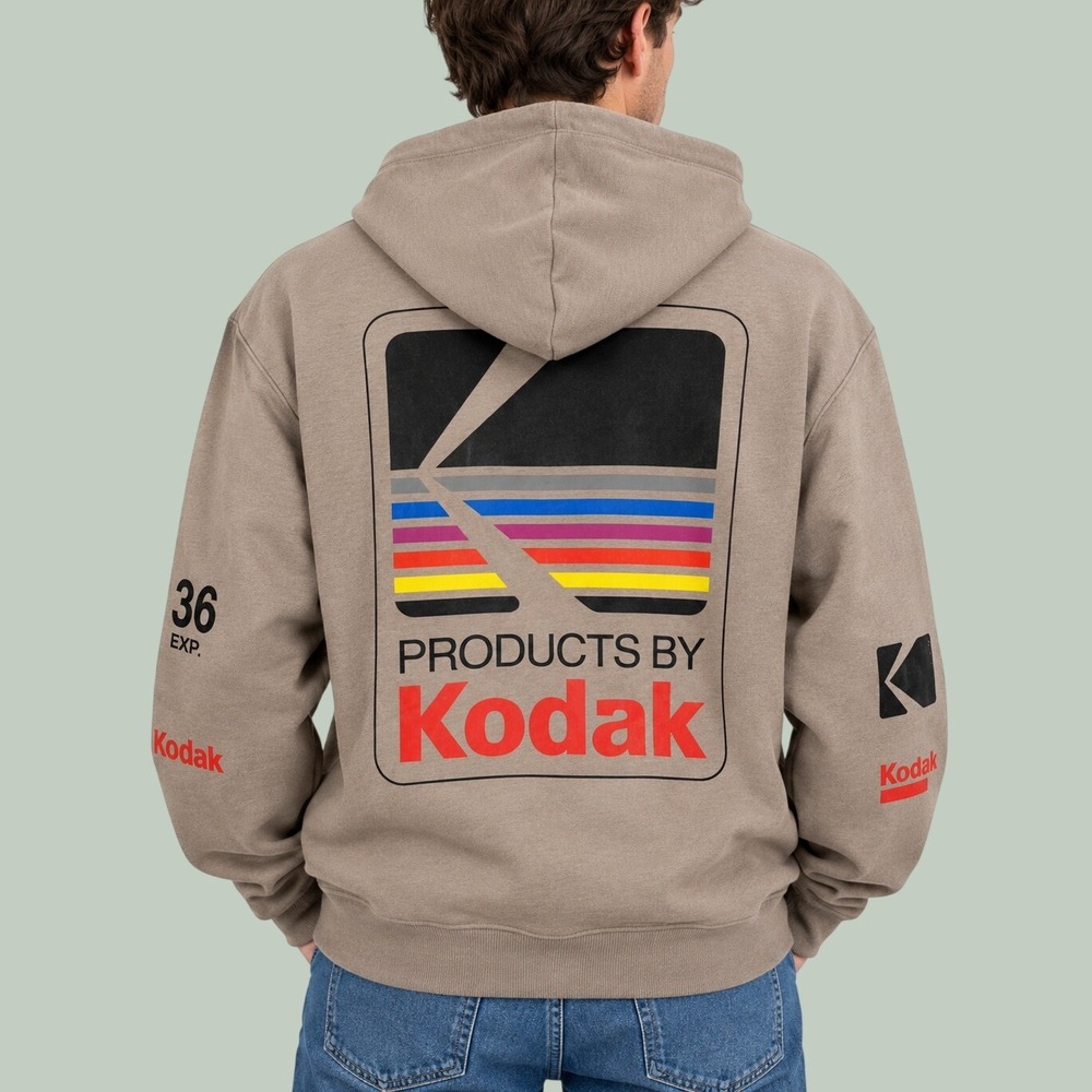 VTG H&M Kodak Hoodie Beige Relaxed Fit Kodacolor Graphic Sweatshirt Men's Size S